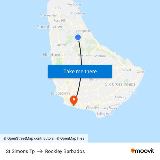 St Simons Tp to Rockley Barbados map