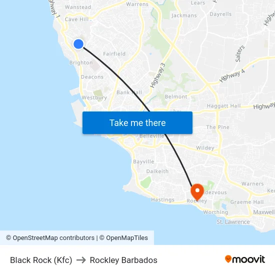 Black Rock (Kfc) to Rockley Barbados map