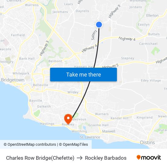 Charles Row Bridge(Chefette) to Rockley Barbados map