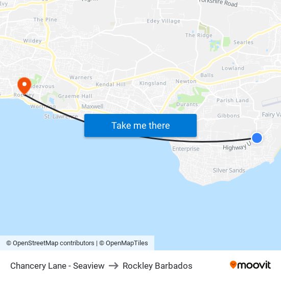 Chancery Lane - Seaview to Rockley Barbados map