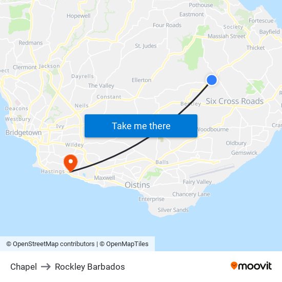 Chapel to Rockley Barbados map