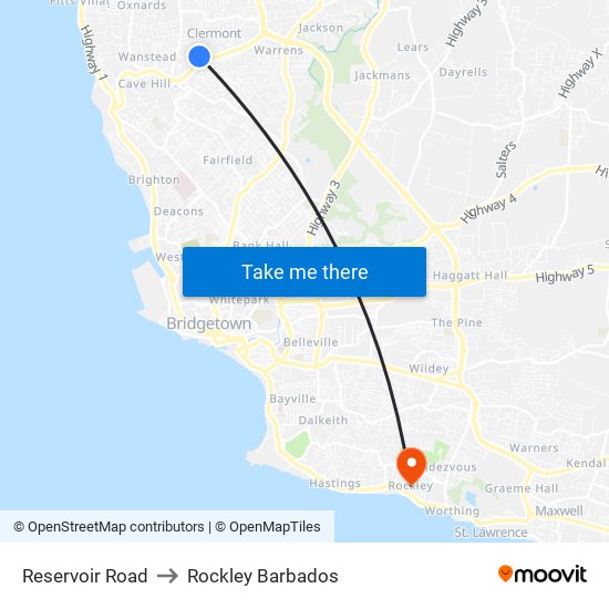 Reservoir Road to Rockley Barbados map