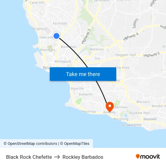Black Rock Chefette to Rockley Barbados map