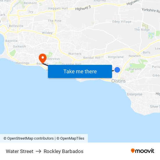 Water Street to Rockley Barbados map
