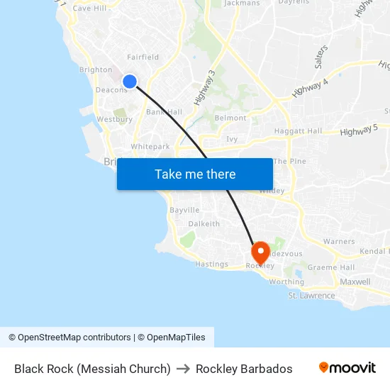 Black Rock (Messiah Church) to Rockley Barbados map
