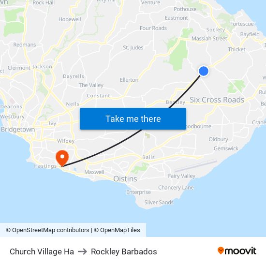 Church Village Ha to Rockley Barbados map