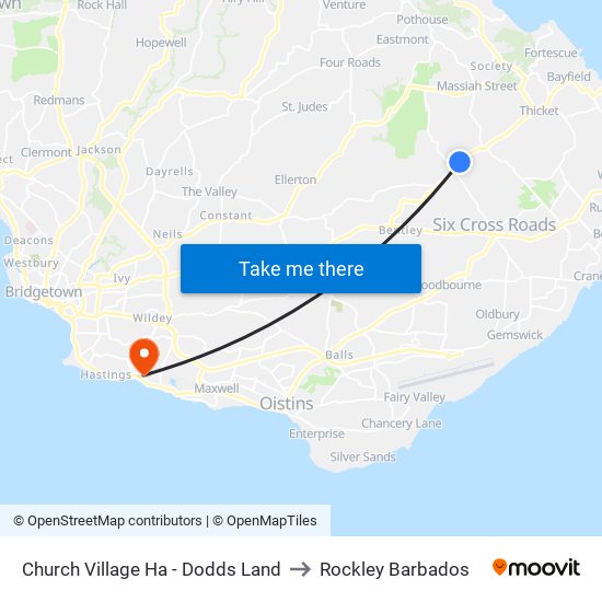 Church Village Ha - Dodds Land to Rockley Barbados map