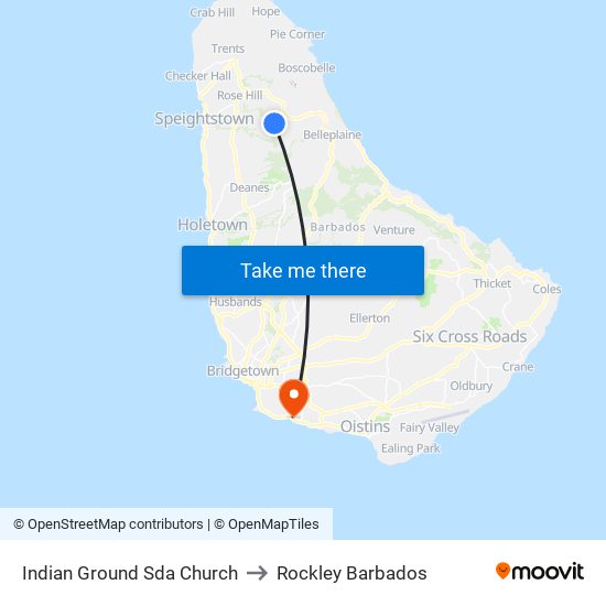 Indian Ground Sda Church to Rockley Barbados map