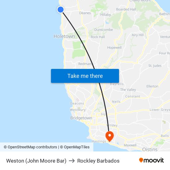 Weston (John Moore Bar) to Rockley Barbados map