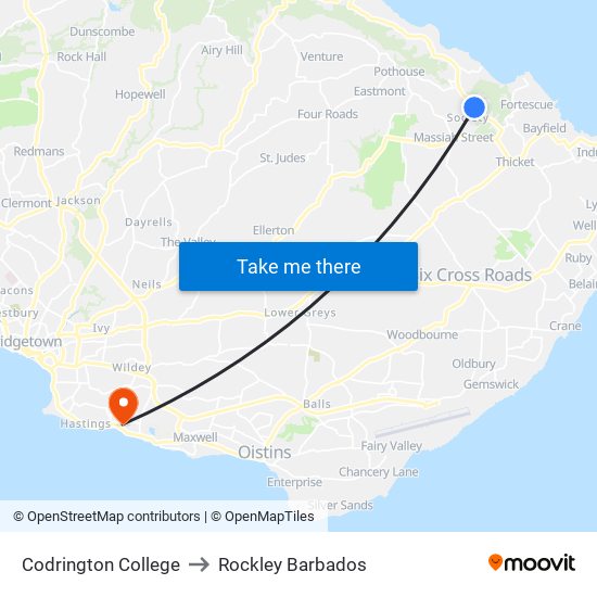 Codrington College to Rockley Barbados map