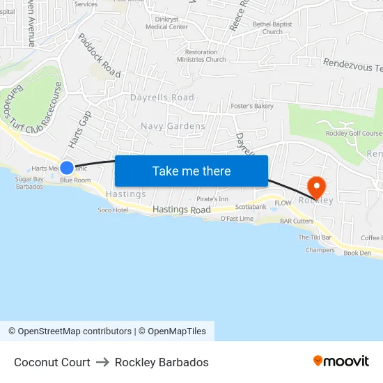 Coconut Court to Rockley Barbados map