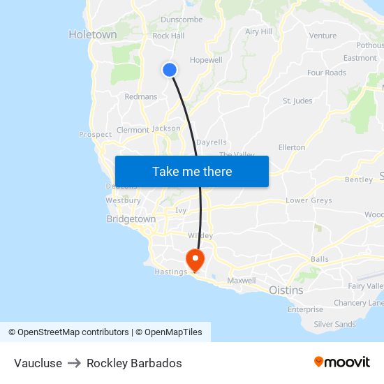 Vaucluse to Rockley Barbados map