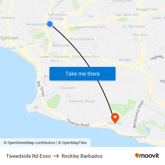 Tweedside Rd-Esso to Rockley Barbados map