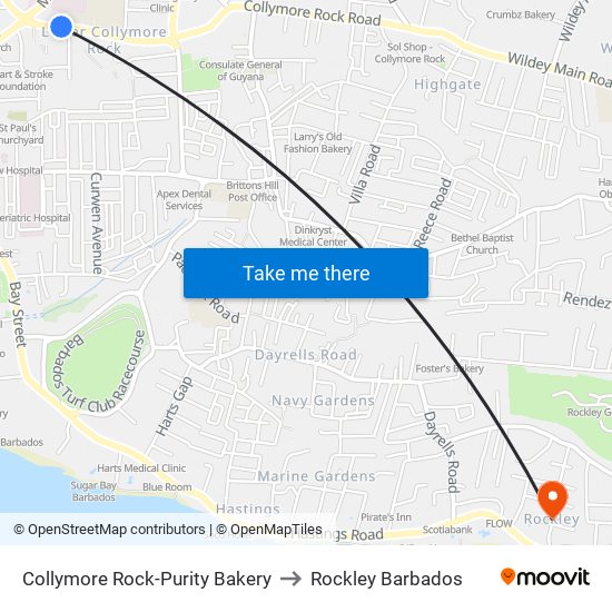 Collymore Rock-Purity Bakery to Rockley Barbados map