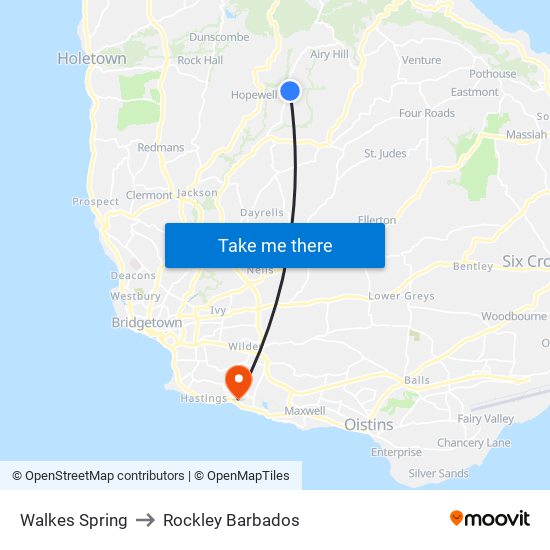Walkes Spring to Rockley Barbados map