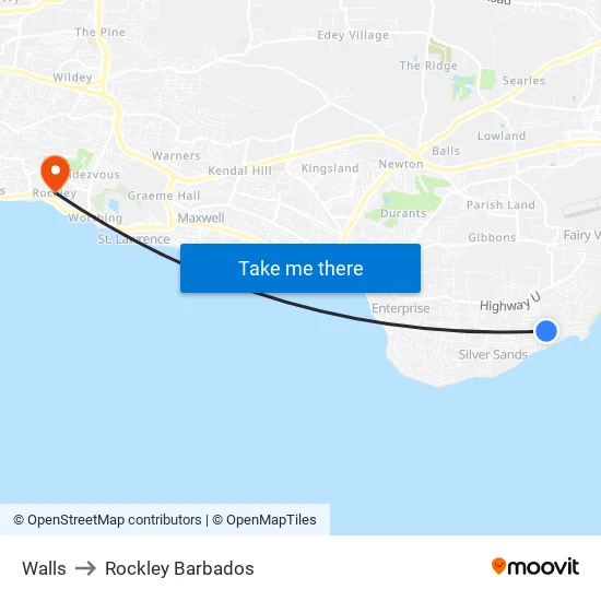 Walls to Rockley Barbados map