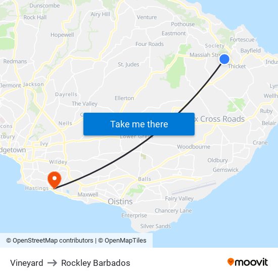 Vineyard to Rockley Barbados map