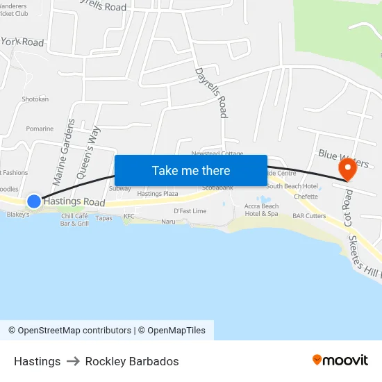Hastings to Rockley Barbados map