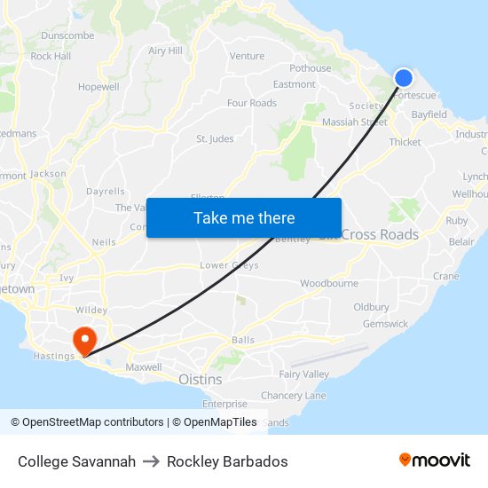 College Savannah to Rockley Barbados map