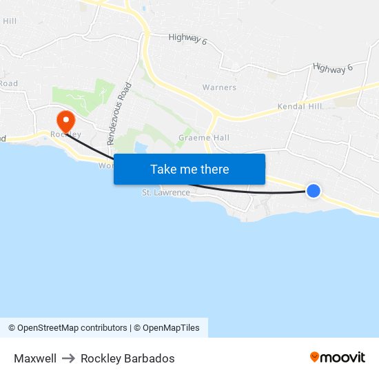 Maxwell to Rockley Barbados map