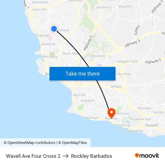 Wavell  Ave Four Cross 2 to Rockley Barbados map
