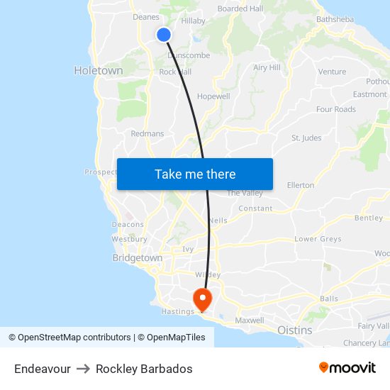 Endeavour to Rockley Barbados map
