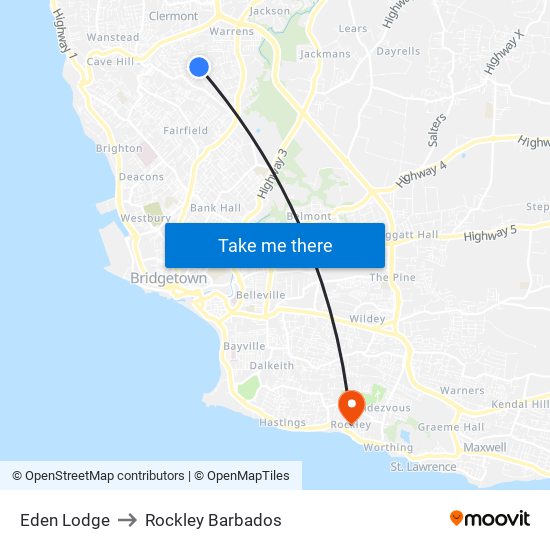 Eden Lodge to Rockley Barbados map
