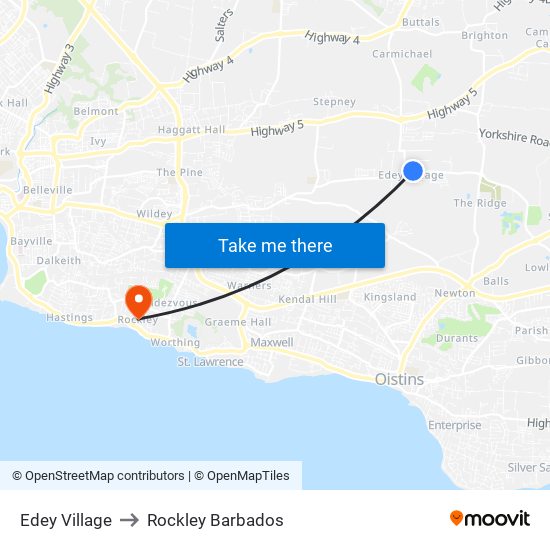Edey Village to Rockley Barbados map