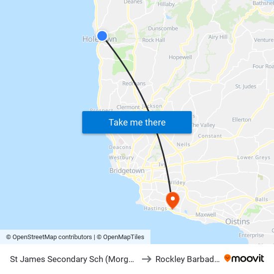 St James Secondary Sch (Morgans) to Rockley Barbados map