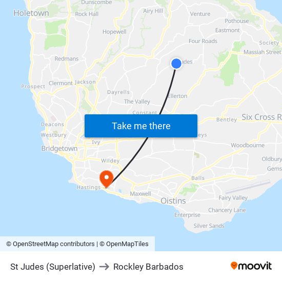 St Judes (Superlative) to Rockley Barbados map