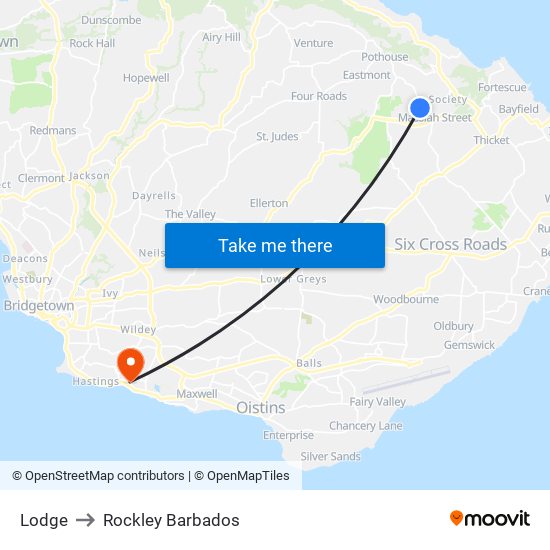 Lodge to Rockley Barbados map