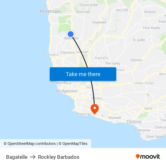 Bagatelle to Rockley Barbados map