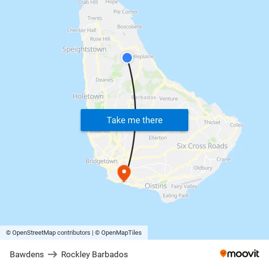 Bawdens to Rockley Barbados map