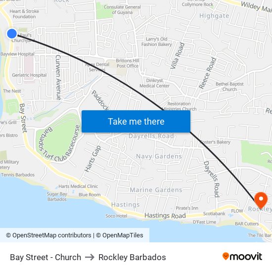 Bay Street - Church to Rockley Barbados map