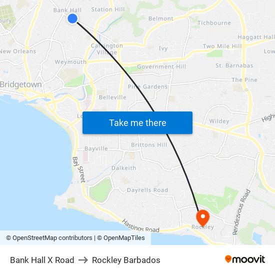 Bank Hall X Road to Rockley Barbados map