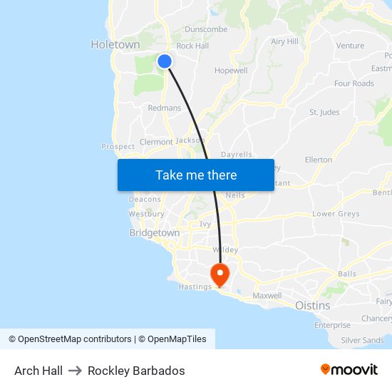 Arch Hall to Rockley Barbados map