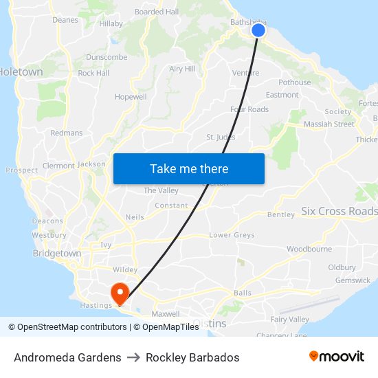 Andromeda Gardens to Rockley Barbados map
