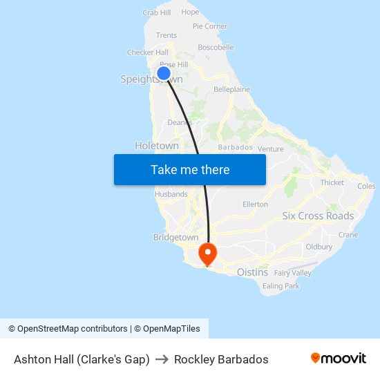 Ashton Hall (Clarke's Gap) to Rockley Barbados map