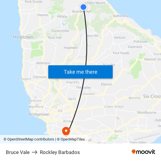 Bruce Vale to Rockley Barbados map