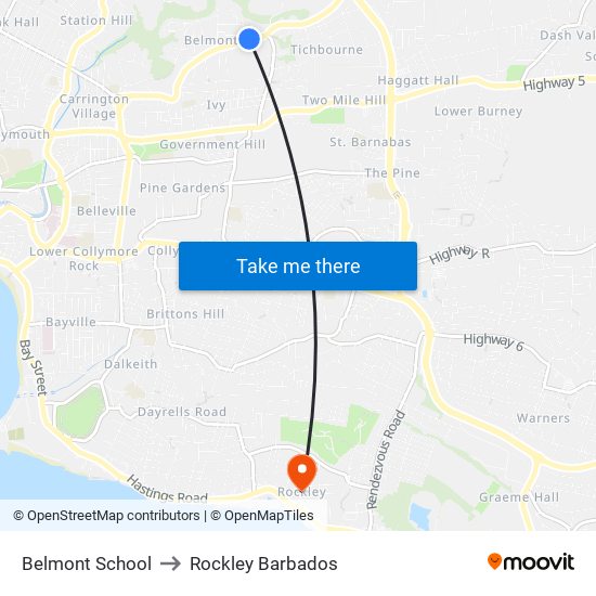Belmont School to Rockley Barbados map