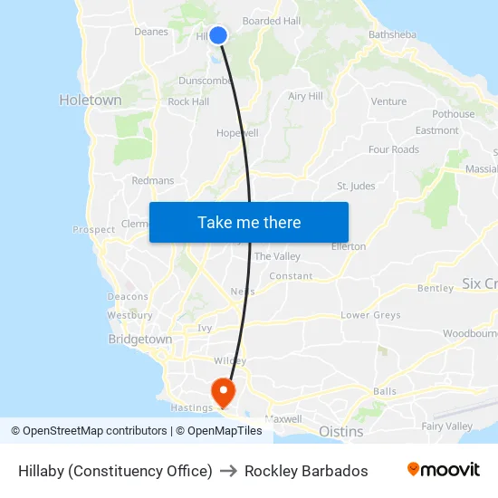 Hillaby (Constituency Office) to Rockley Barbados map