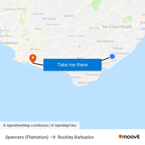 Spencers (Plantation) to Rockley Barbados map