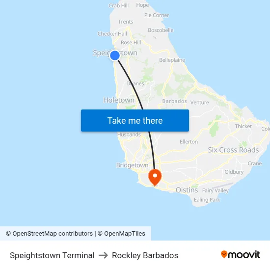 Speightstown Terminal to Rockley Barbados map