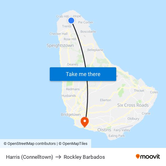 Harris (Connelltown) to Rockley Barbados map