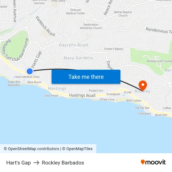 Hart's Gap to Rockley Barbados map