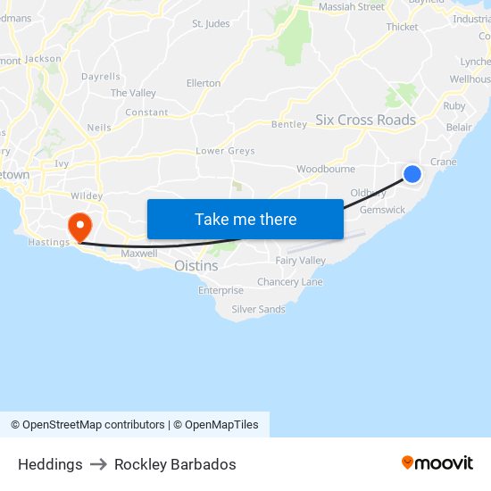 Heddings to Rockley Barbados map