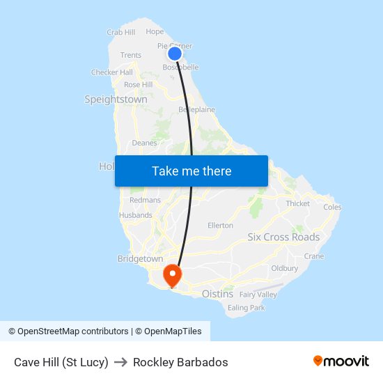 Cave Hill (St Lucy) to Rockley Barbados map