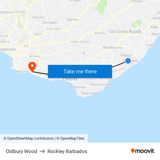 Oldbury Wood to Rockley Barbados map