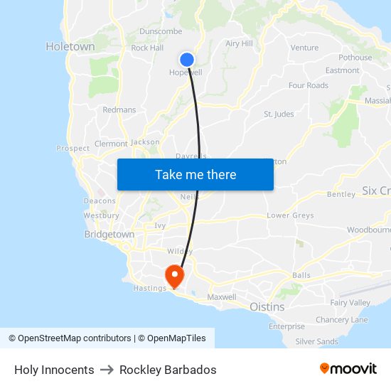 Holy Innocents to Rockley Barbados map