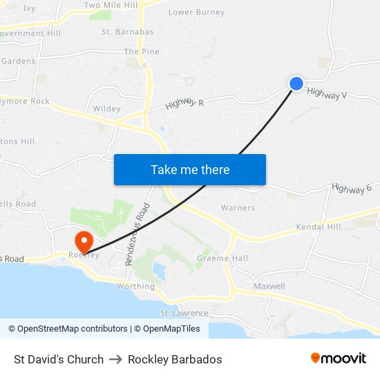 St David's Church to Rockley Barbados map